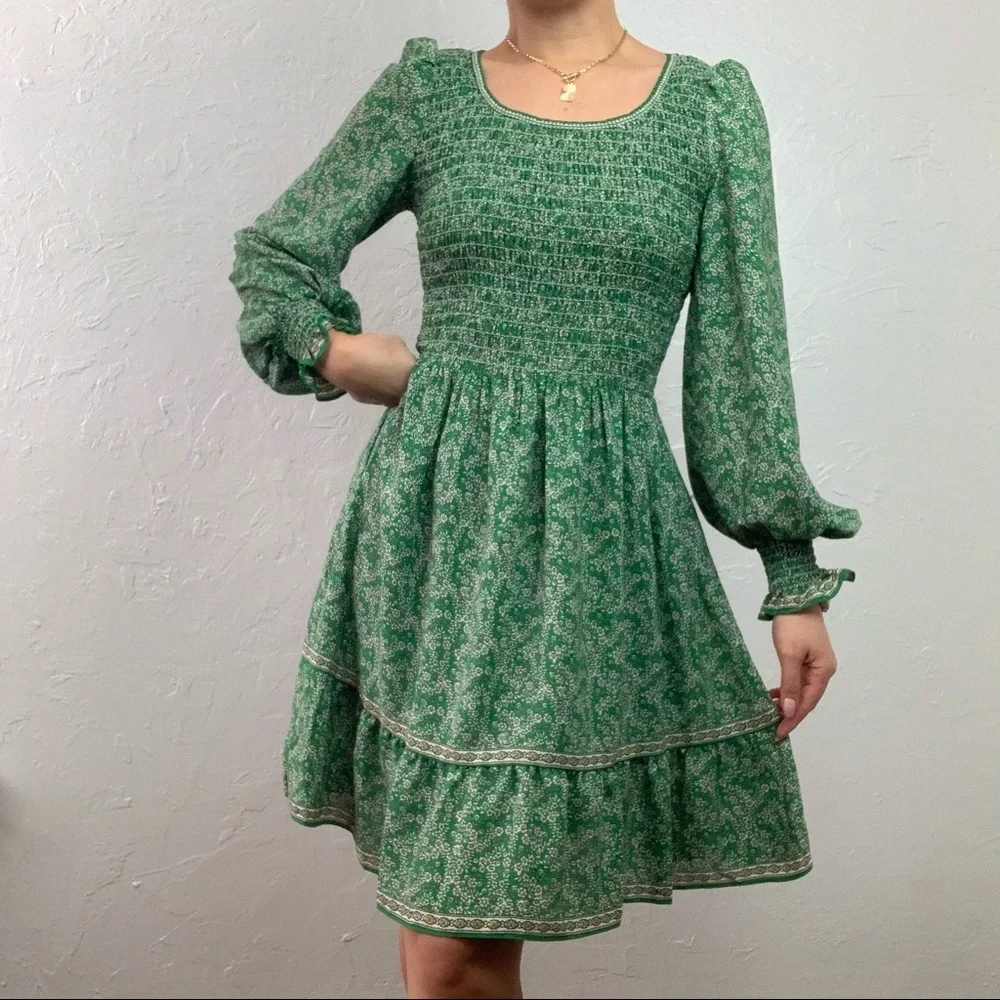 NWT Max Studio Floral Long Sleeve Smocked Dress XS - Picture 2 of 10